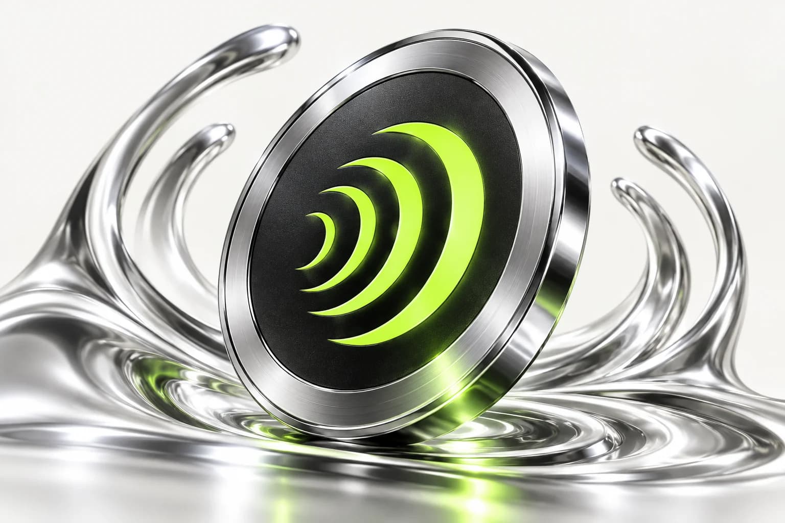 Chrome ECHO coin with the lime signal-ring mark